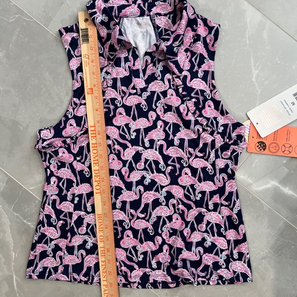 X by Gottex Women's Flamingo Ruffle Sleeveless Golf Polo Shirt NWT - Picture 3 of 13